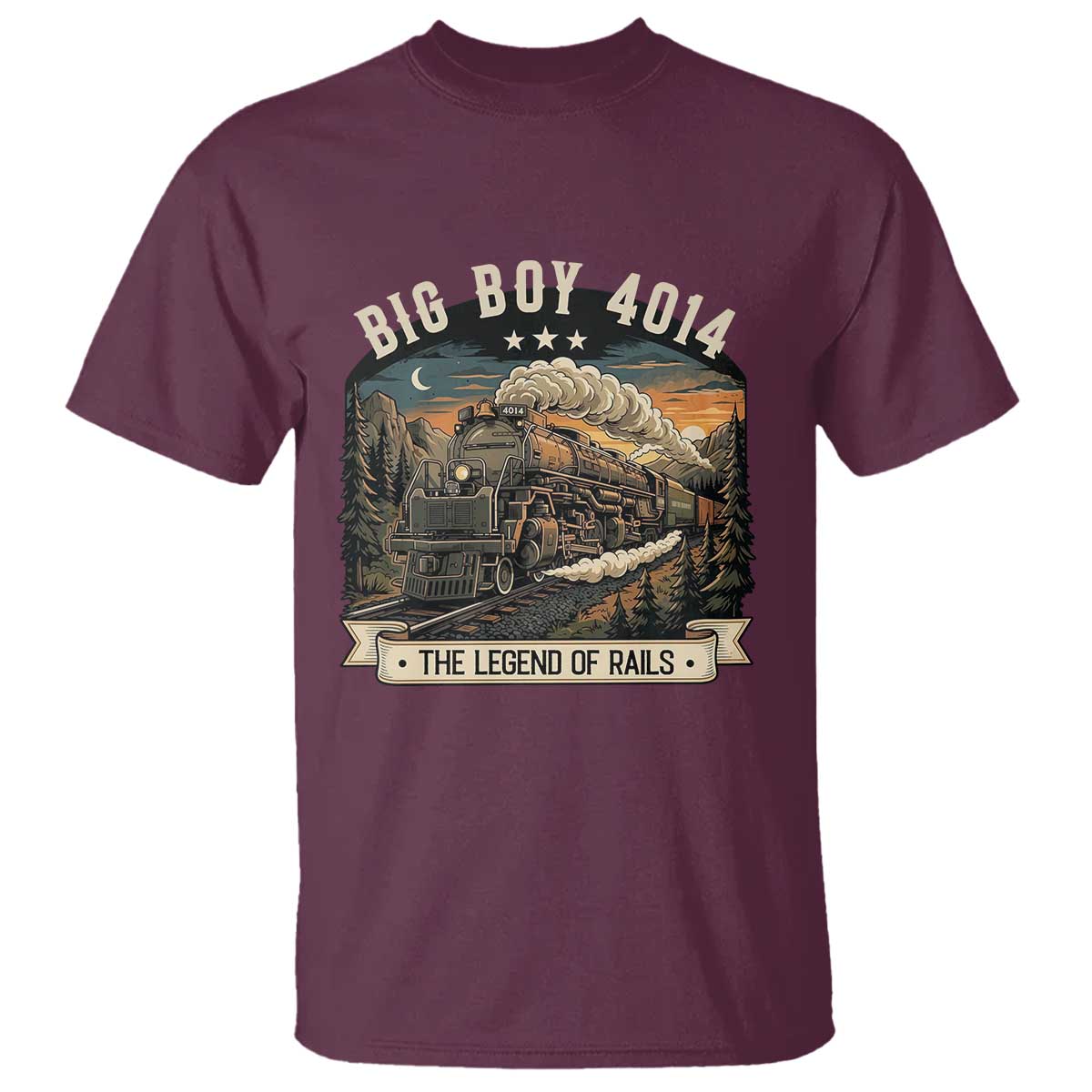 Scenic Mountain Steam Train Graphic T Shirt Legend of the Rails Heritage Pride TS02 Maroon Print Your Wear