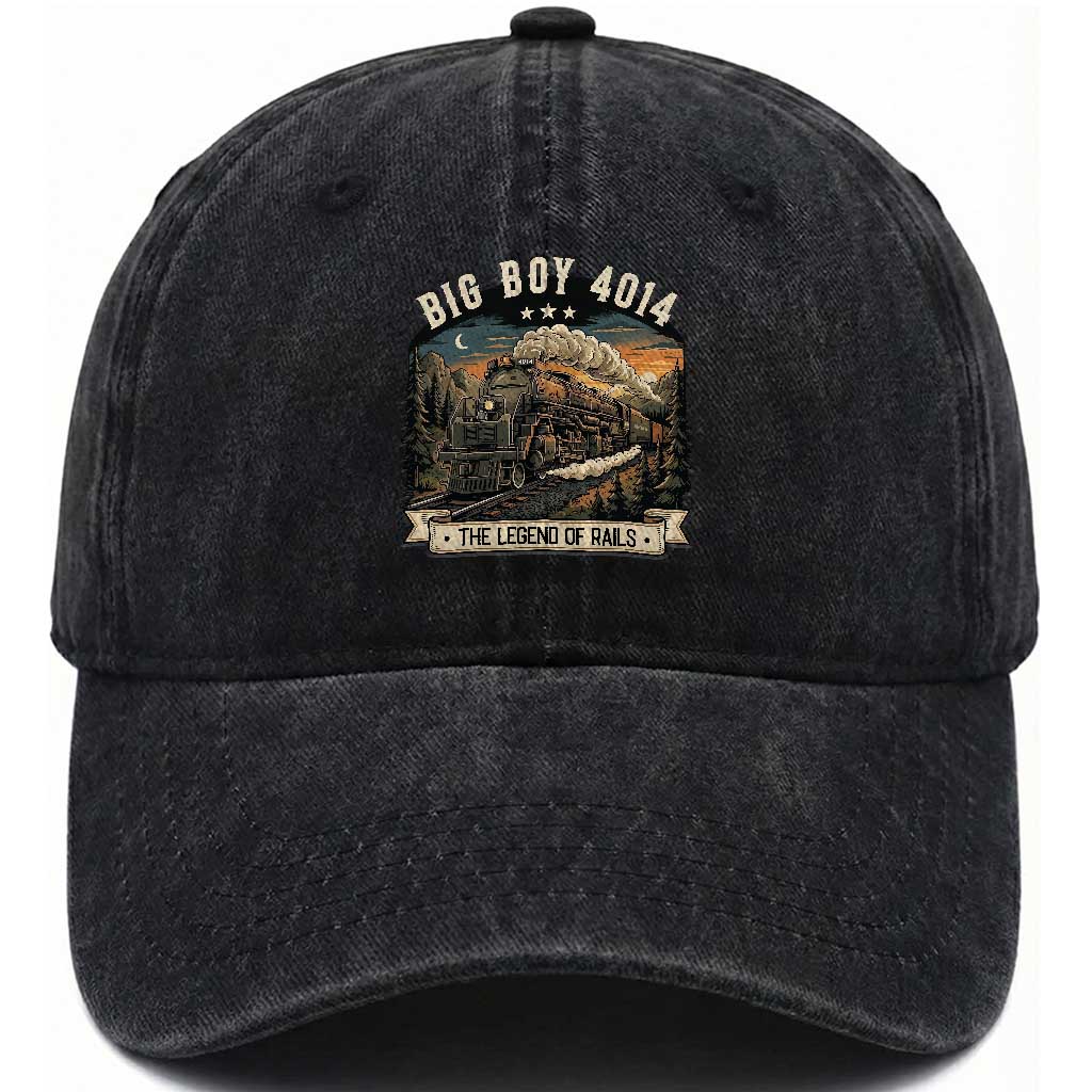Scenic Mountain Steam Train Graphic Washed Cotton Baseball Cap Legend of the Rails Heritage Pride TS02 Print Your Wear
