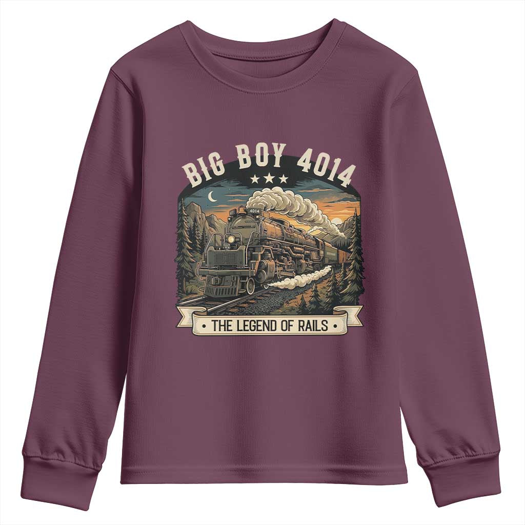 Scenic Mountain Steam Train Graphic Youth Sweatshirt Legend of the Rails Heritage Pride TS02 Maroon Print Your Wear