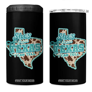 Retro Western She is From Texas I Can Tell 4 in 1 Can Cooler Tumbler Trendy Turquoise Glitter Coquette and Cow Print Effect Graphic TS02 One Size: 16 oz Black Print Your Wear