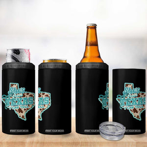 Retro Western She is From Texas I Can Tell 4 in 1 Can Cooler Tumbler Trendy Turquoise Glitter Coquette and Cow Print Effect Graphic TS02 Print Your Wear