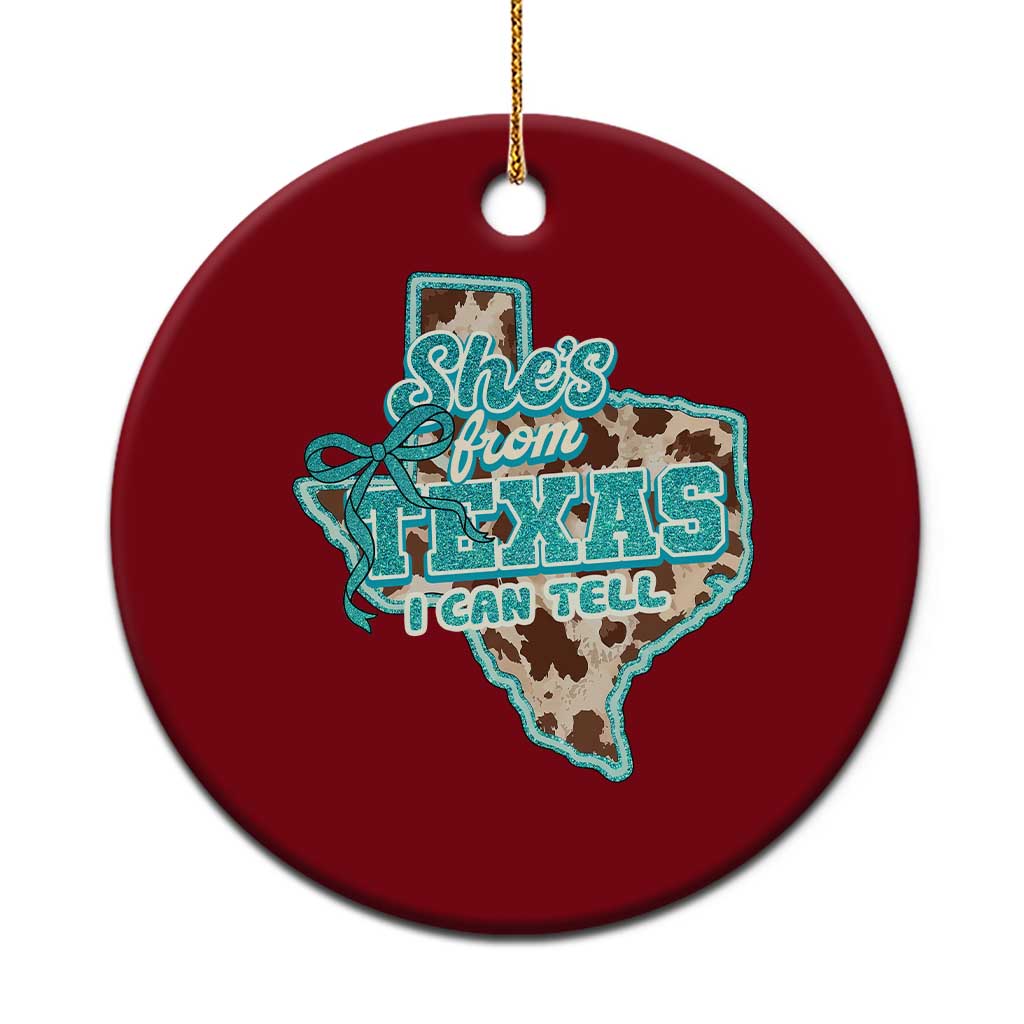 Retro Western She is From Texas I Can Tell Ceramic Ornament Trendy Turquoise Glitter Coquette and Cow Print Effect Graphic TS02 1pc Red Print Your Wear