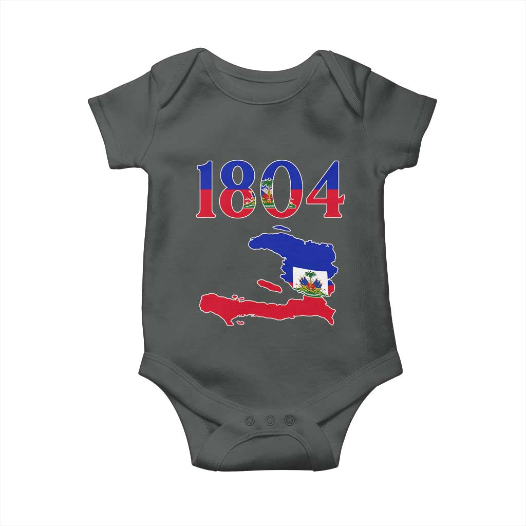 1804 Haiti Map and Flag Baby Onesie Haitian Heritage Pride Graphic TS02 Dark Heather Print Your Wear