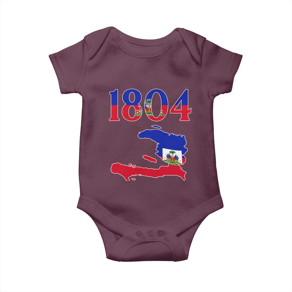 1804 Haiti Map and Flag Baby Onesie Haitian Heritage Pride Graphic TS02 Maroon Print Your Wear