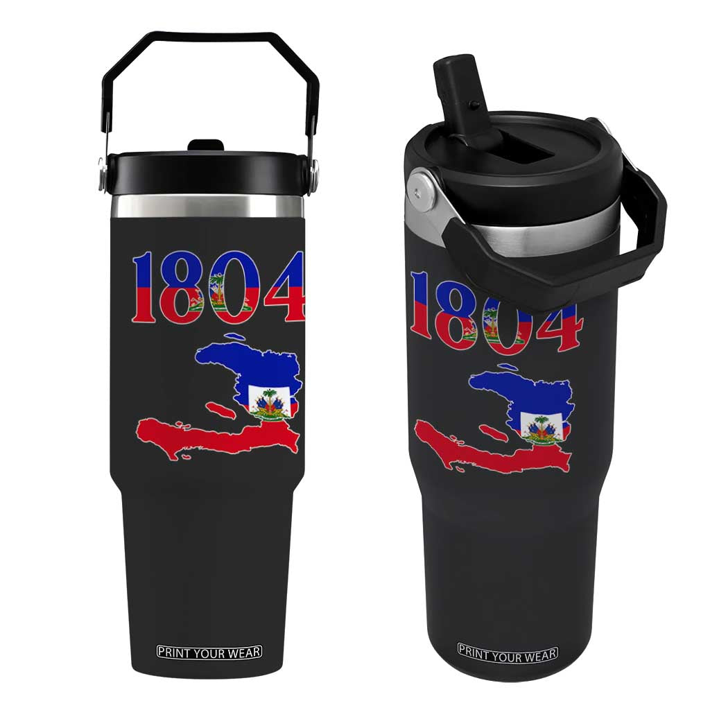 1804 Haiti Map and Flag Flip Straw Tumbler Haitian Heritage Pride Graphic TS02 One Size: 30 oz Black Print Your Wear