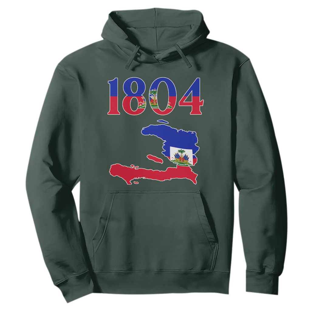 1804 Haiti Map and Flag Hoodie Haitian Heritage Pride Graphic TS02 Dark Forest Green Print Your Wear