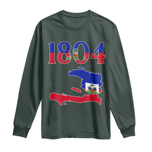 1804 Haiti Map and Flag Long Sleeve Shirt Haitian Heritage Pride Graphic TS02 Dark Forest Green Print Your Wear