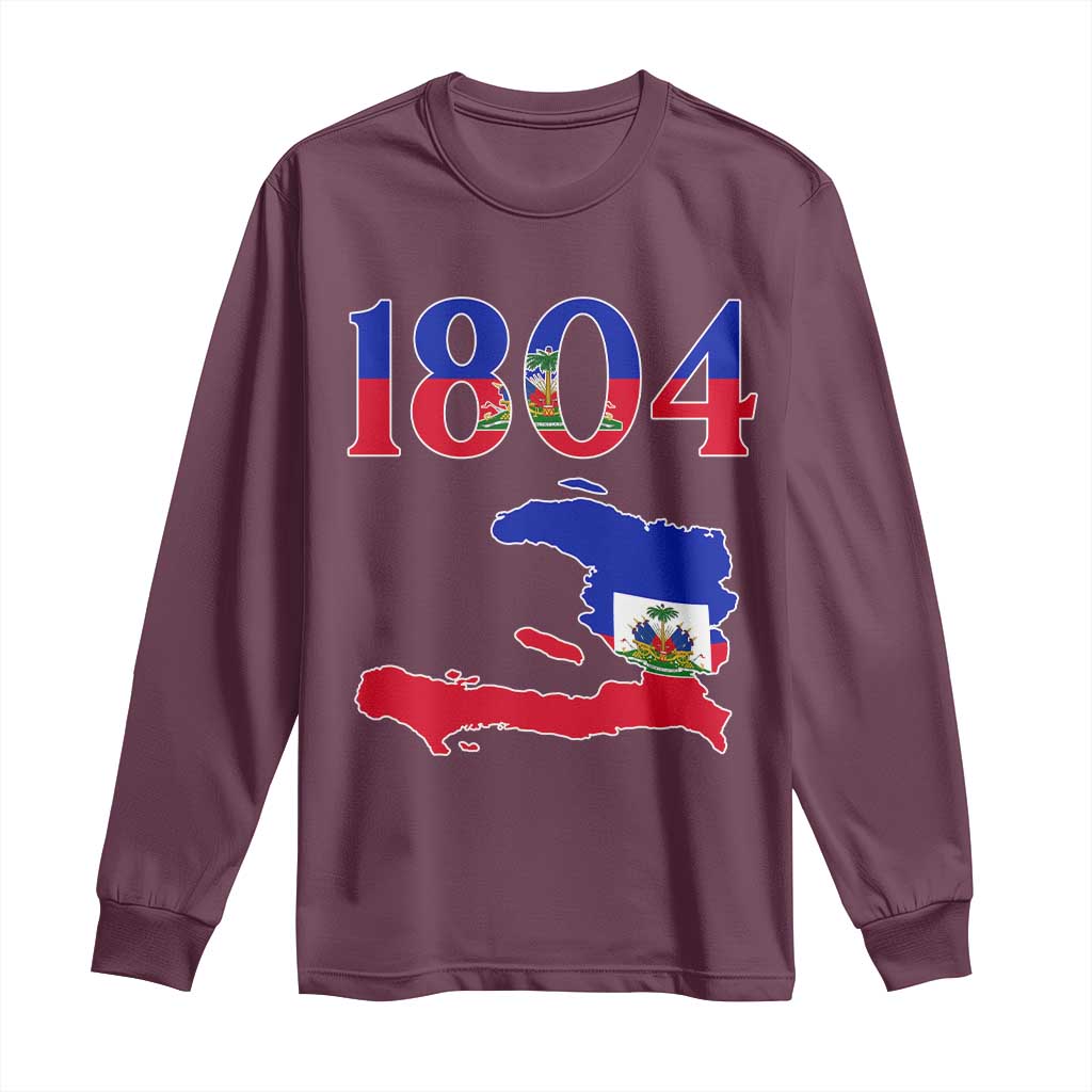 1804 Haiti Map and Flag Long Sleeve Shirt Haitian Heritage Pride Graphic TS02 Maroon Print Your Wear