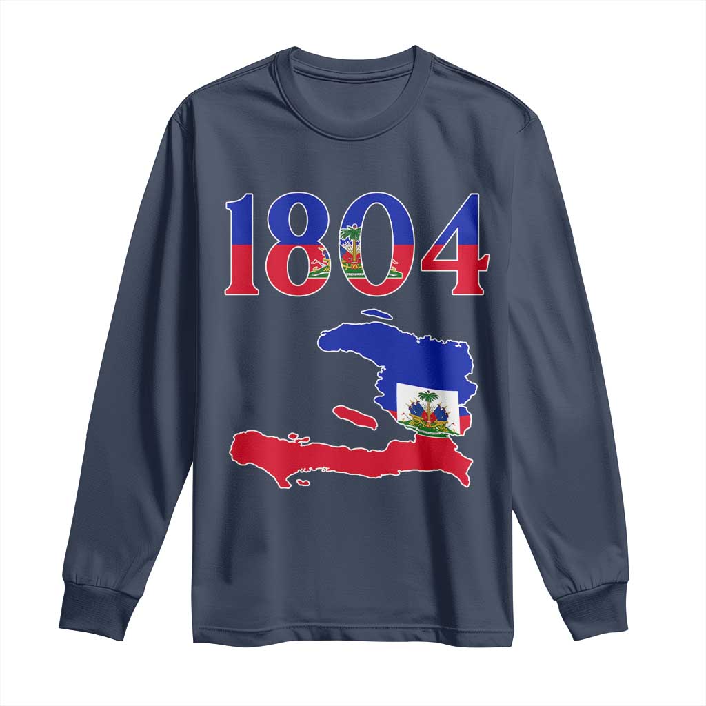 1804 Haiti Map and Flag Long Sleeve Shirt Haitian Heritage Pride Graphic TS02 Navy Print Your Wear