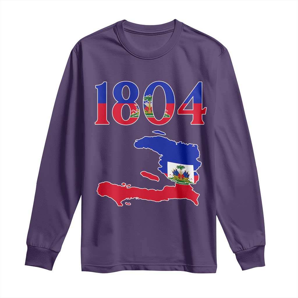 1804 Haiti Map and Flag Long Sleeve Shirt Haitian Heritage Pride Graphic TS02 Purple Print Your Wear