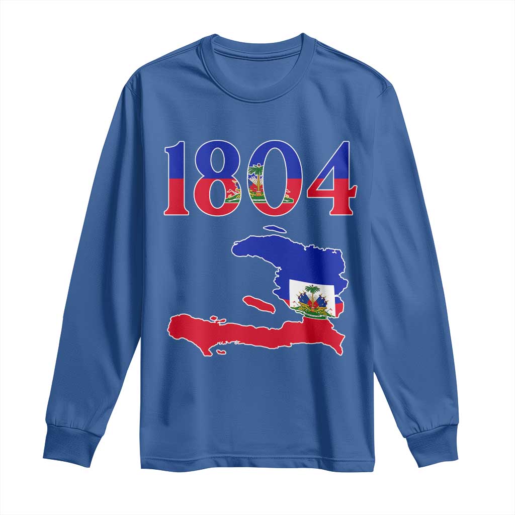 1804 Haiti Map and Flag Long Sleeve Shirt Haitian Heritage Pride Graphic TS02 Royal Blue Print Your Wear