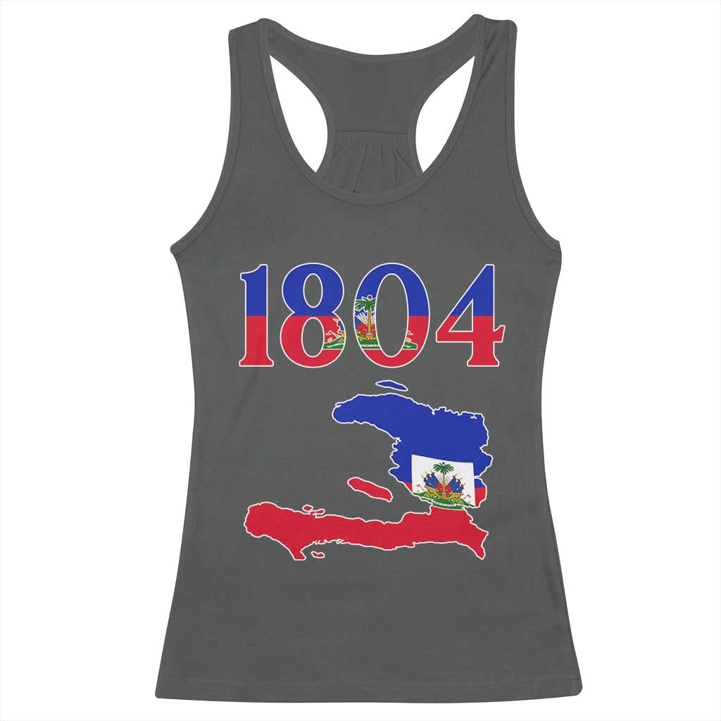1804 Haiti Map and Flag Racerback Tank Top Haitian Heritage Pride Graphic TS02 Dark Heather Print Your Wear