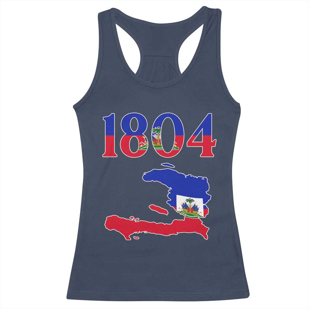 1804 Haiti Map and Flag Racerback Tank Top Haitian Heritage Pride Graphic TS02 Navy Print Your Wear
