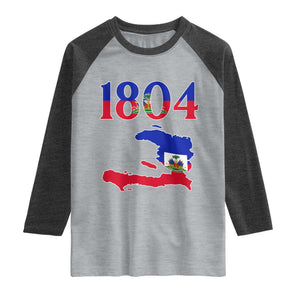 1804 Haiti Map and Flag Raglan Shirt Haitian Heritage Pride Graphic TS02 Heather Gray Heather Charcoal Print Your Wear