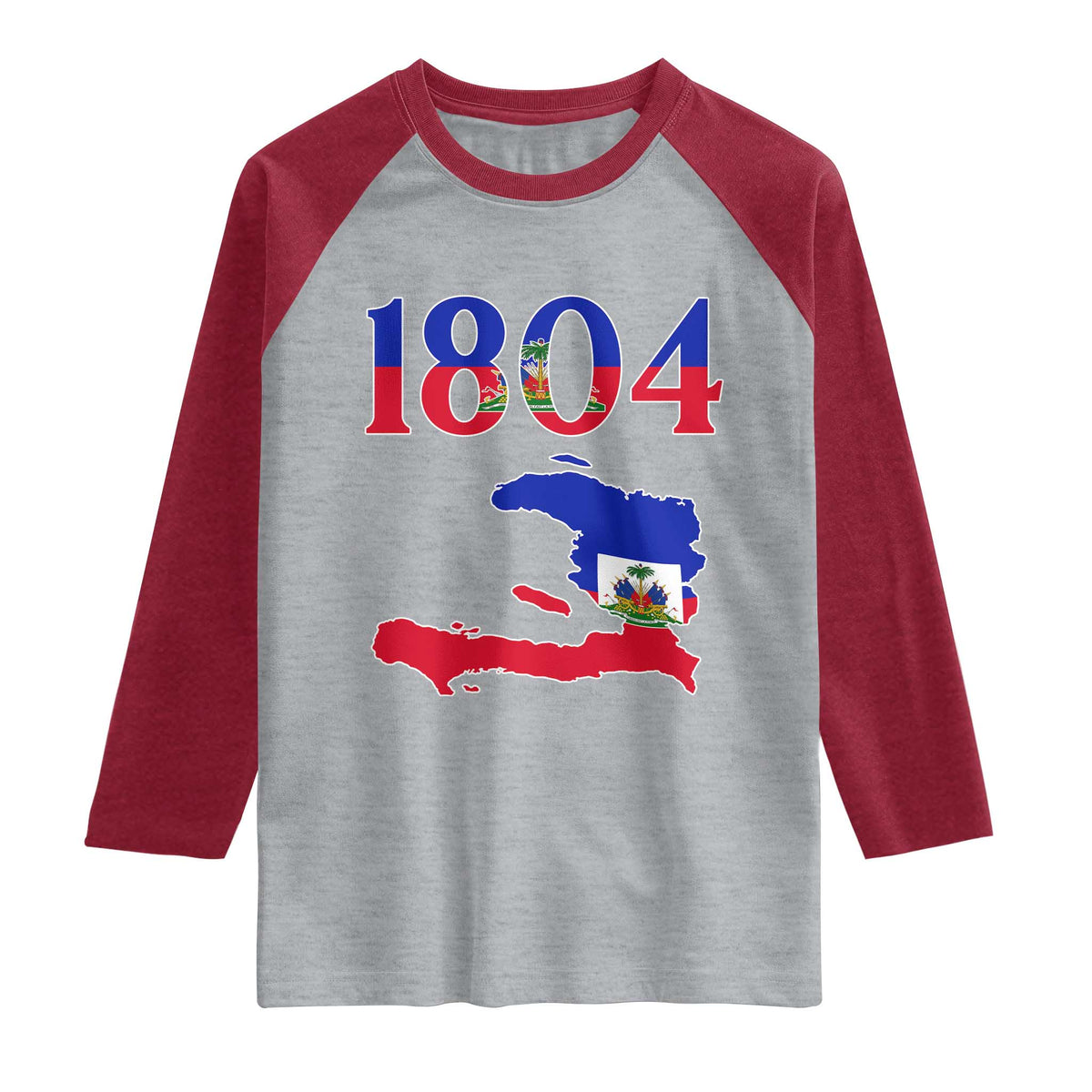 1804 Haiti Map and Flag Raglan Shirt Haitian Heritage Pride Graphic TS02 Heather Gray Heather Red Print Your Wear