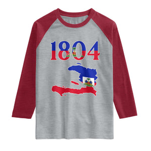 1804 Haiti Map and Flag Raglan Shirt Haitian Heritage Pride Graphic TS02 Heather Gray Heather Red Print Your Wear