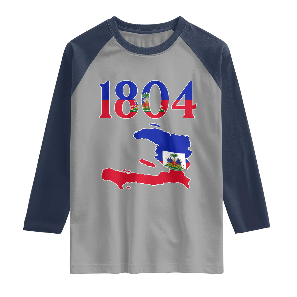 1804 Haiti Map and Flag Raglan Shirt Haitian Heritage Pride Graphic TS02 Sport Gray Navy Print Your Wear