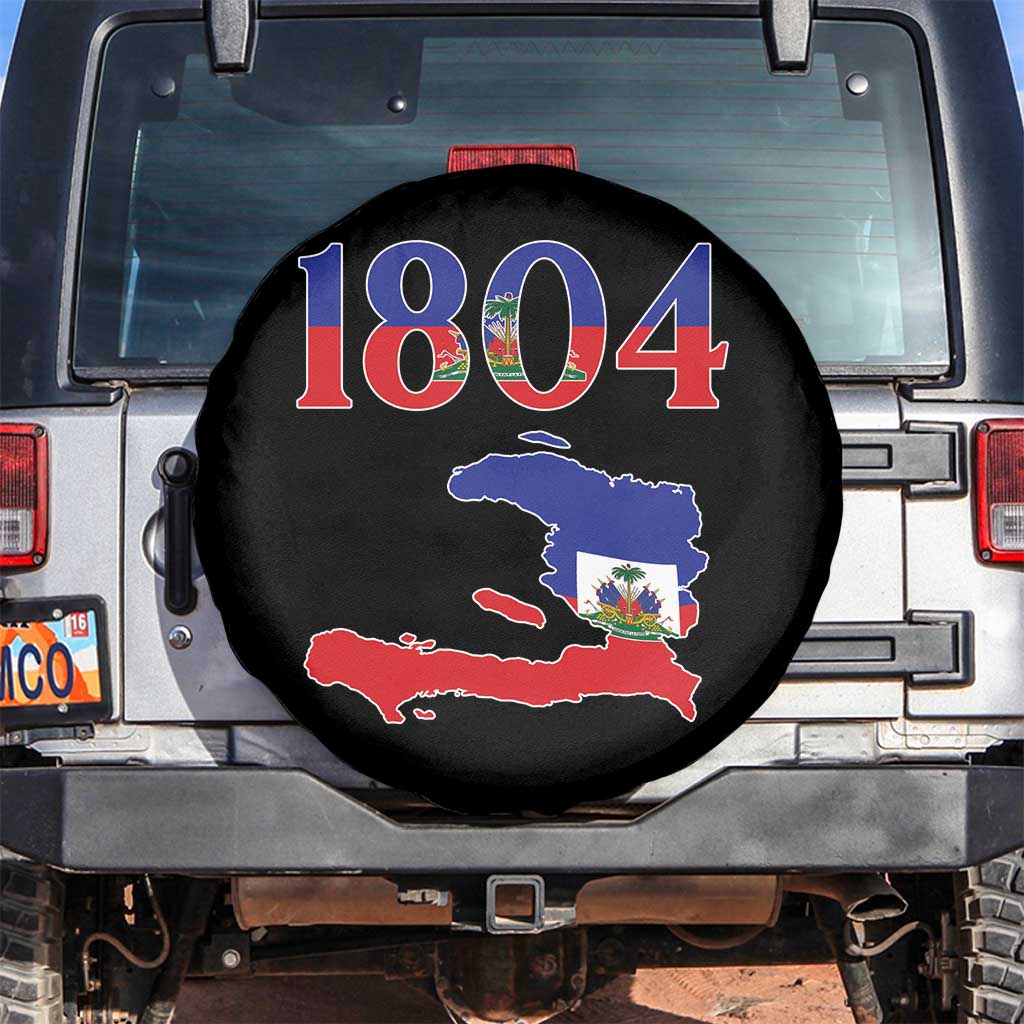 1804 Haiti Map and Flag Spare Tire Cover Haitian Heritage Pride Graphic TS02 No hole Black Print Your Wear