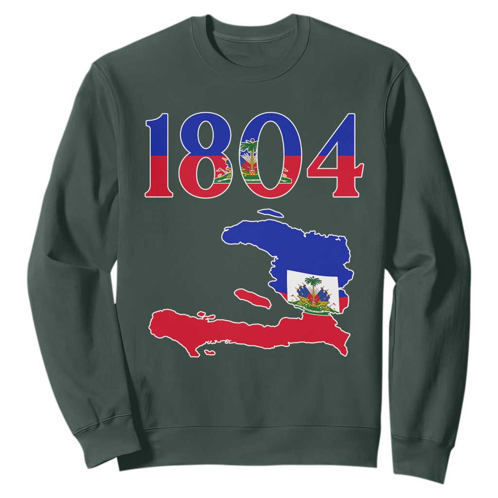 1804 Haiti Map and Flag Sweatshirt Haitian Heritage Pride Graphic TS02 Dark Forest Green Print Your Wear