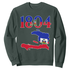 1804 Haiti Map and Flag Sweatshirt Haitian Heritage Pride Graphic TS02 Dark Forest Green Print Your Wear