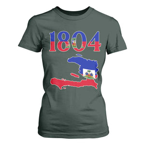 1804 Haiti Map and Flag T Shirt For Women Haitian Heritage Pride Graphic TS02 Dark Forest Green Print Your Wear