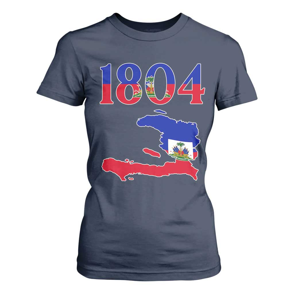 1804 Haiti Map and Flag T Shirt For Women Haitian Heritage Pride Graphic TS02 Navy Print Your Wear