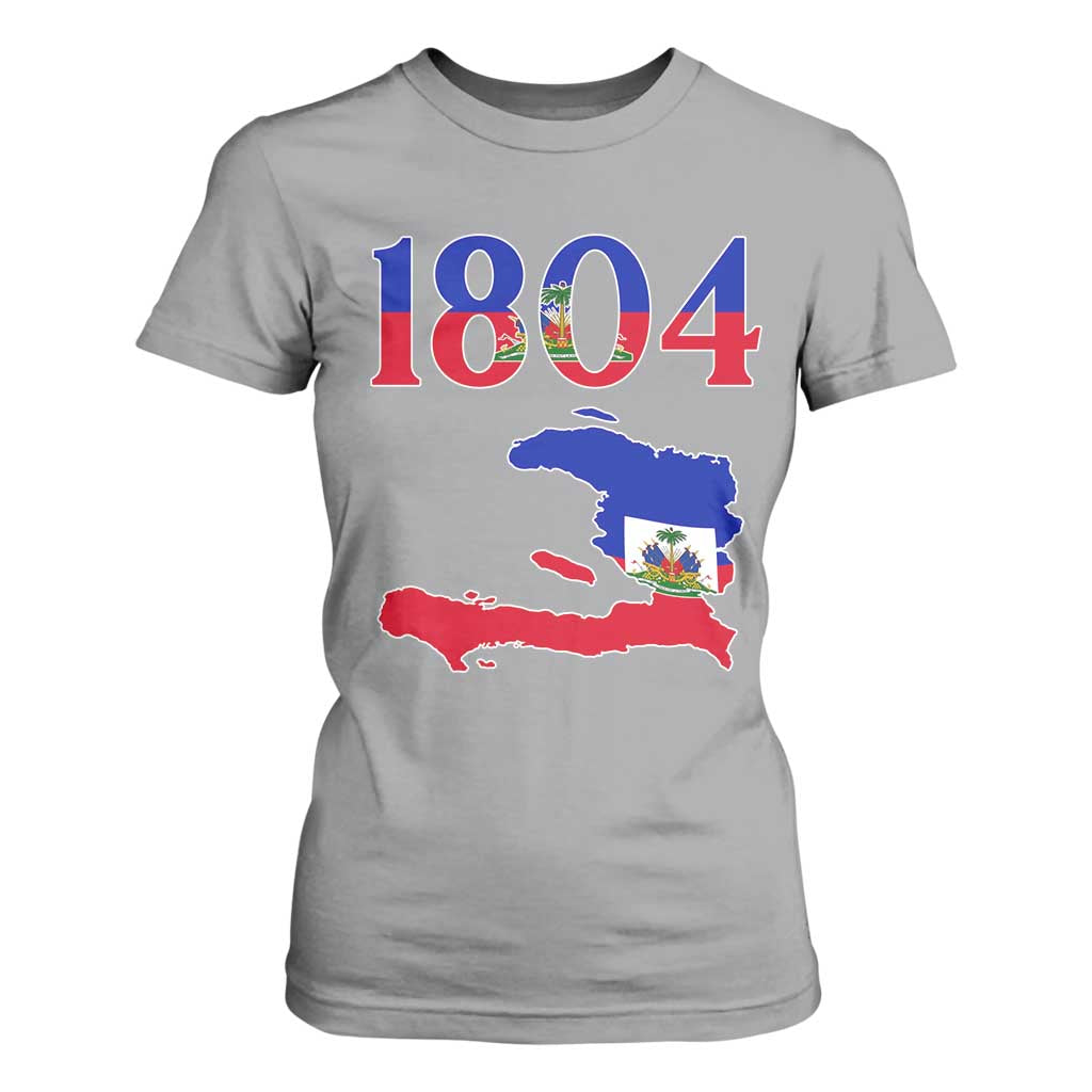 1804 Haiti Map and Flag T Shirt For Women Haitian Heritage Pride Graphic TS02 Sport Gray Print Your Wear