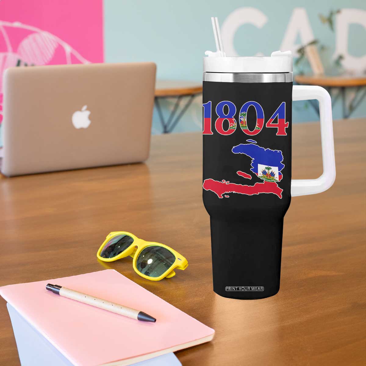 1804 Haiti Map and Flag Tumbler With Handle Haitian Heritage Pride Graphic TS02 Print Your Wear