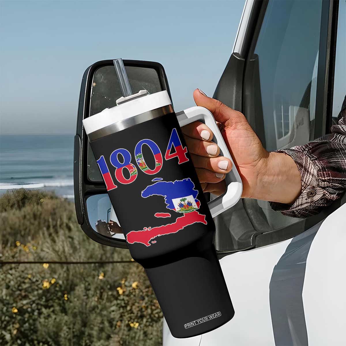 1804 Haiti Map and Flag Tumbler With Handle Haitian Heritage Pride Graphic TS02 Print Your Wear