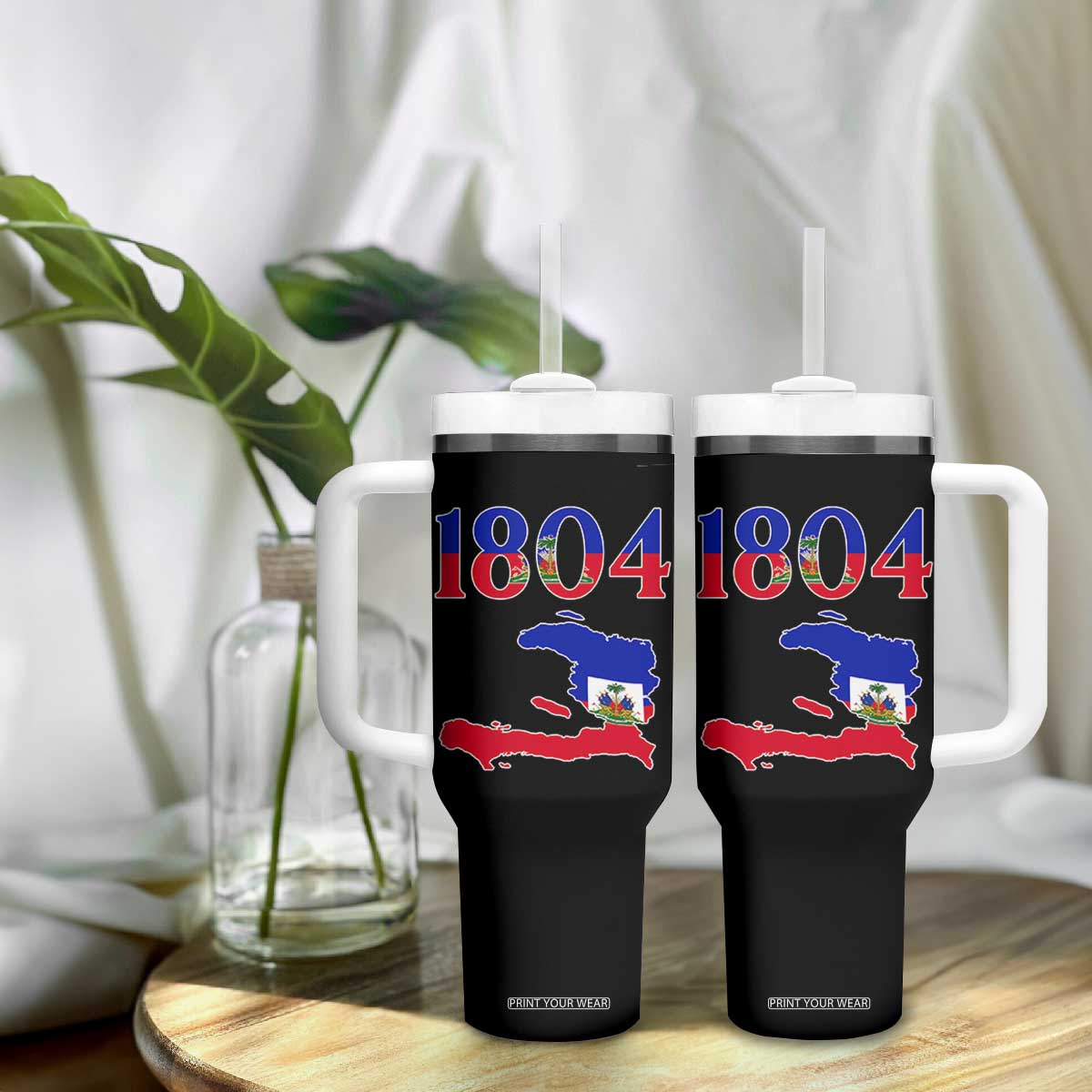 1804 Haiti Map and Flag Tumbler With Handle Haitian Heritage Pride Graphic TS02 Print Your Wear