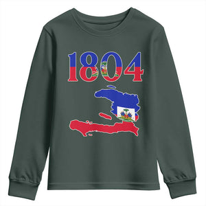 1804 Haiti Map and Flag Youth Sweatshirt Haitian Heritage Pride Graphic TS02 Dark Forest Green Print Your Wear