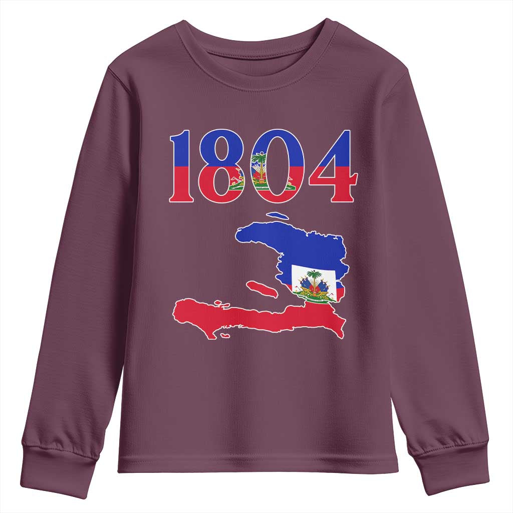 1804 Haiti Map and Flag Youth Sweatshirt Haitian Heritage Pride Graphic TS02 Maroon Print Your Wear