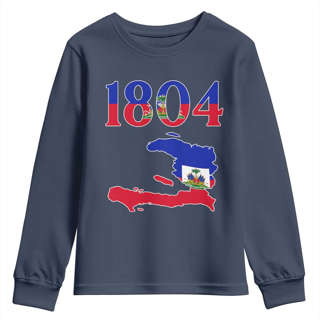 1804 Haiti Map and Flag Youth Sweatshirt Haitian Heritage Pride Graphic TS02 Navy Print Your Wear