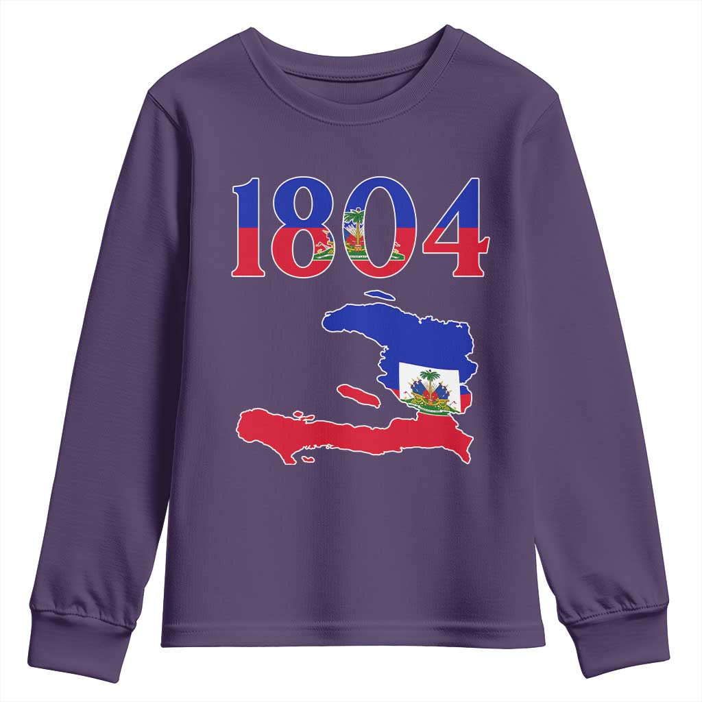 1804 Haiti Map and Flag Youth Sweatshirt Haitian Heritage Pride Graphic TS02 Purple Print Your Wear