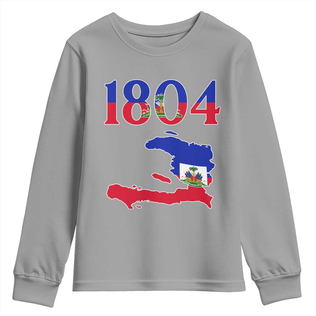 1804 Haiti Map and Flag Youth Sweatshirt Haitian Heritage Pride Graphic TS02 Sport Gray Print Your Wear