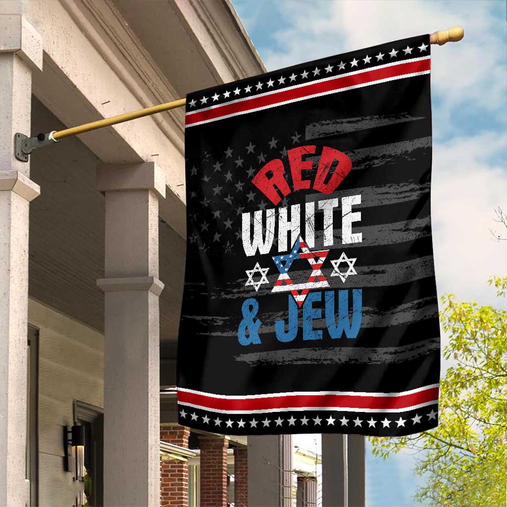 Red White and Jew Garden Flag Funny Jewish Patriotic 4th of July Star Of David TS02 Distressed Black Red Print Your Wear