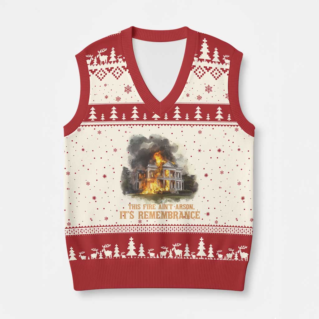 Juneteenth Ancestral Justice V-Neck Knit Sweater Vest This Fire Aint Arson It is Remembrance Black History TS02 Beige Red Print Your Wear