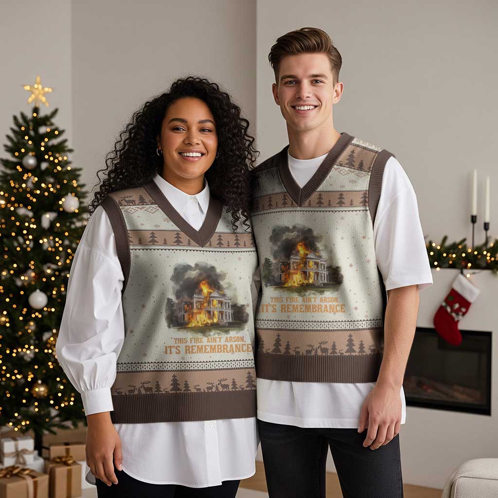 Juneteenth Ancestral Justice V-Neck Knit Sweater Vest This Fire Aint Arson It is Remembrance Black History TS02 Mocha Mousse Print Your Wear