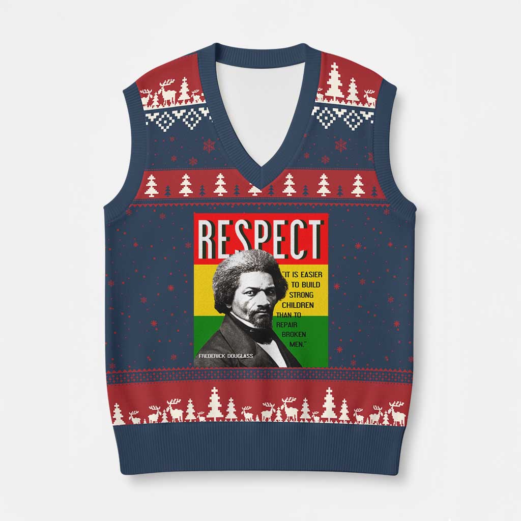 Respect Frederick Douglass V-Neck Knit Sweater Vest It Is Easier To Build Strong Children Empowerment TS02 Navy Red Print Your Wear