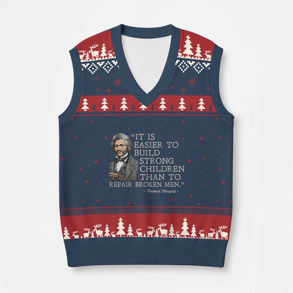 Vintage Frederick Douglass V-Neck Knit Sweater Vest It Is Easier To Build Strong Children Than To Repair Broken Men TS02 Navy Red Print Your Wear