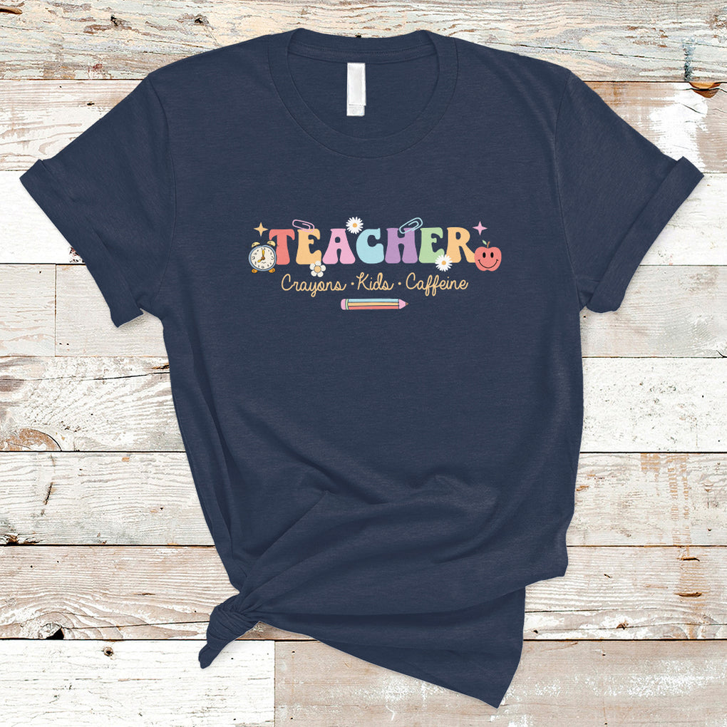 Teacher T Shirt Teachers Crayons Kids Caffeine Teacher's Day Back To School TS02 Navy Printyourwear