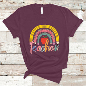 Teacher T Shirt Teacher Teach Love Inspire Rainbow Pencil Back To School TS02 Maroon Printyourwear