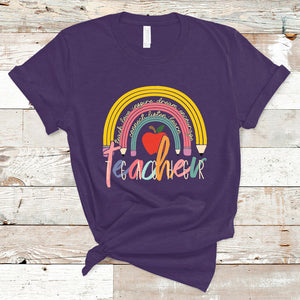 Teacher T Shirt Teacher Teach Love Inspire Rainbow Pencil Back To School TS02 Purple Printyourwear