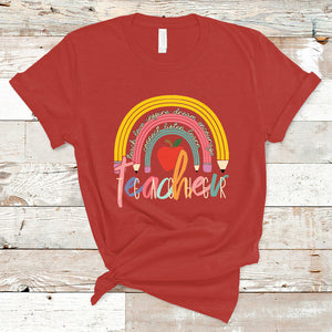 Teacher T Shirt Teacher Teach Love Inspire Rainbow Pencil Back To School TS02 Red Printyourwear