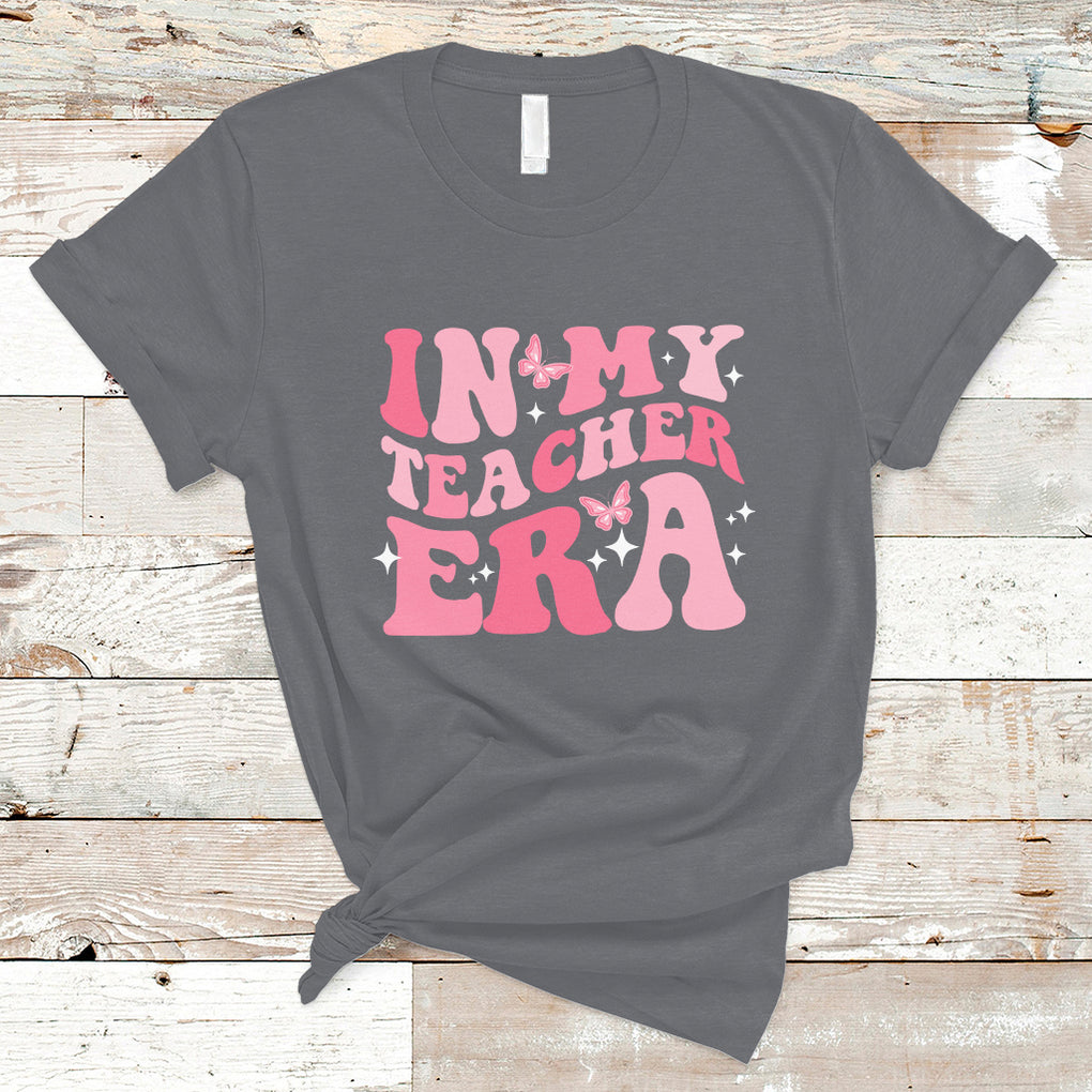 Teacher T Shirt In My Teacher Era Teacher Back To School Butterfly Groovy TS02 Charcoal Printyourwear