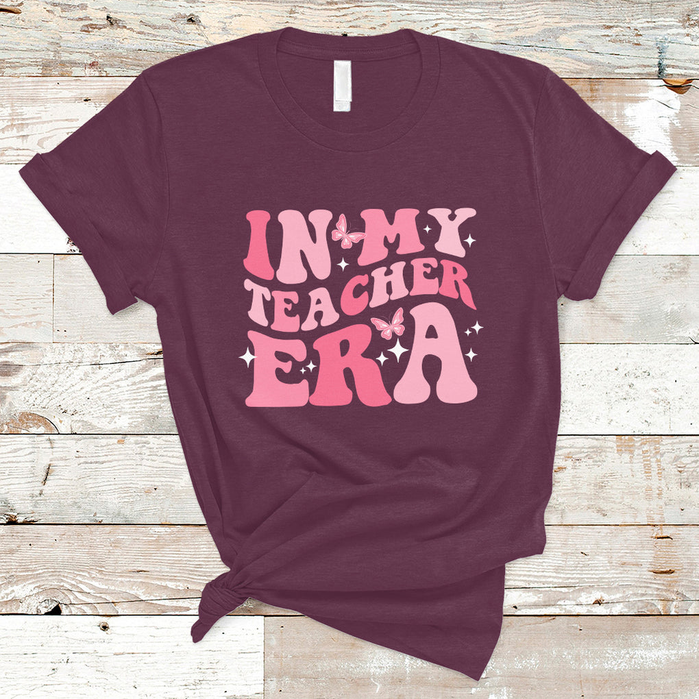 Teacher T Shirt In My Teacher Era Teacher Back To School Butterfly Groovy TS02 Maroon Printyourwear