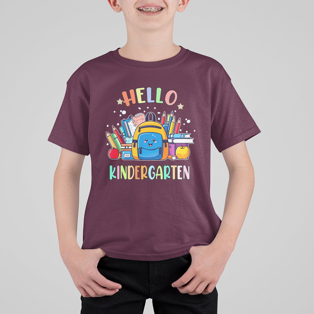 Hello Kindergarten T Shirt For Kid Happy First Day Of School Boys Girls TS02 Maroon Printyourwear