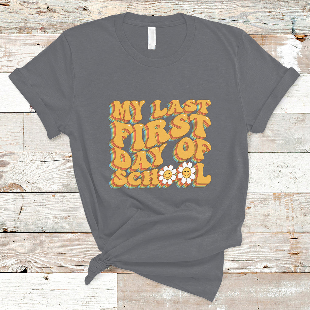 Senior 2024 T Shirt My Last First Day Of School Senior Class Of 2024 High School Groovy TS02 Charcoal Printyourwear