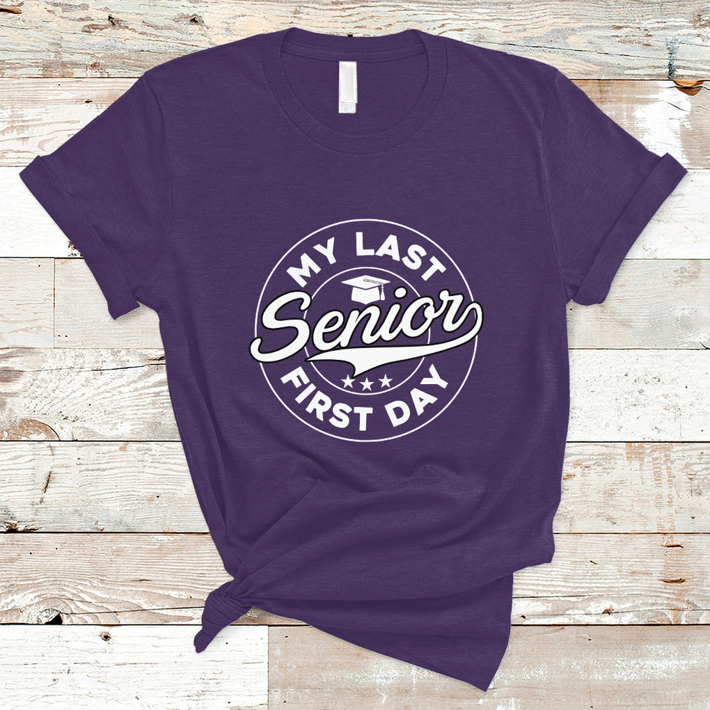 Senior 2024 T Shirt My Last First Day Of School Senior Class Of 2024 High School Graduate TS02 Purple Printyourwear