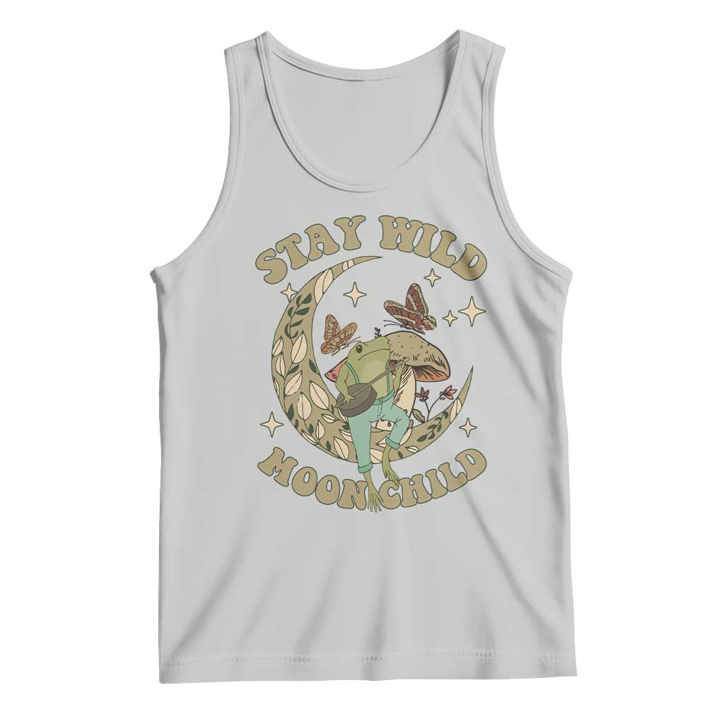 Cottagecore Aesthetic Frog Tank Top Stay Wild Moon Child Playing Banjo On Mushroom With Butterflies TS02 Ash Print Your Wear